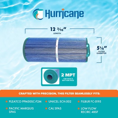  Hurricane HF5H502-01M Elite Aseptic Spa Filter Cartridge Replacement For PPM50SC-F2M, Unicel 5CH-502, Filbur FC-0195, Pacific Marquis Spas
