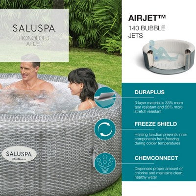  Bestway SaluSpa Honolulu AirJet Inflatable Hot Tub With 140 Soothing Jets With 2 Pack SaluSpa Underwater Non Slip Pool & Spa Seat With Adjustable Legs
