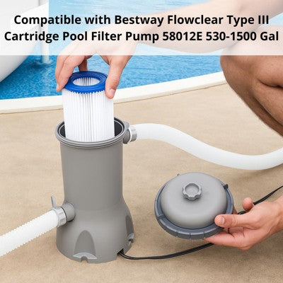  Nispira Pool Filter Replacement For Bestway Flowclear Type III Cartridge Pool Filter Pump 58012E 1000-1500 Gal. | Pack Of 8