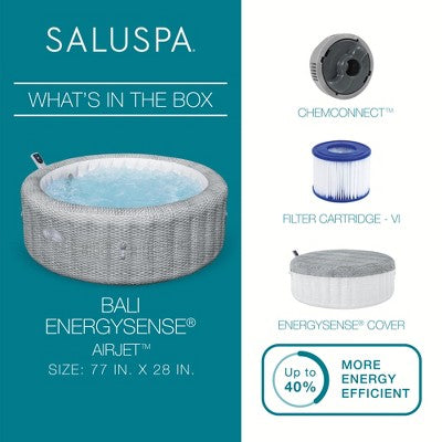  Bestway SaluSpa Bali Smart AirJet Inflatable Hot Tub Round Portable 4 To 6 Person Spa With 140 AirJets, App Control And EnergySense Cover, Grey Rattan