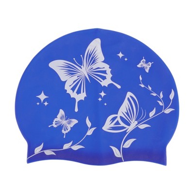  Unique Bargains Silicone Butterfly Vine Leaves Pattern Waterproof Swim Cap 1 Pc