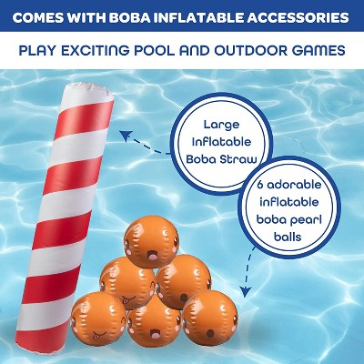  Large Inflatable Kiddie Pool For Kids & Family- 5.5 FT Backyard Swimming Pool W Mini Boba Beach Balls & Pool Noodle Straw- Toddlers & Kids 3+