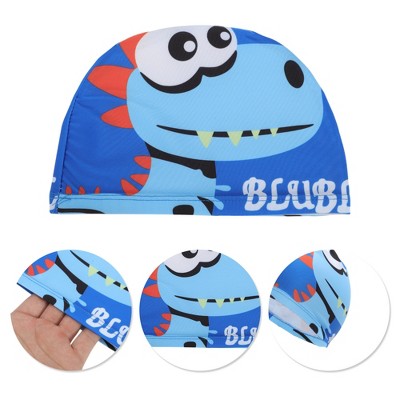  Unique Bargains Kid's Polyester Dinosaur Pattern Swim Cap Blue 1 Pc