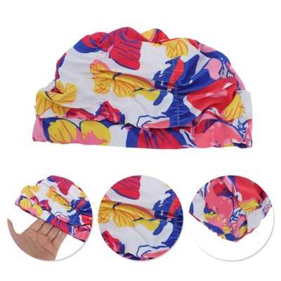  Unique Bargains Nylon Floral Pattern Swimming Cap Red Yellow 1 Pc
