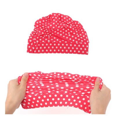  Unique Bargains Polyester Polka Dots Pattern Swim Cap 5.91"x9.25" Red White 1 Pc