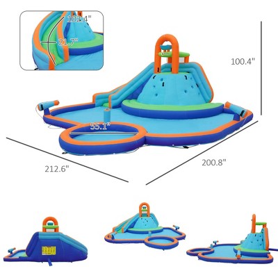  NAYSAYE Above Ground Pool Inflatable Water Slide Bounce House Multi Activity For Kids Backyard Use, Multicolor, 212.60"*200.80"*100.40"