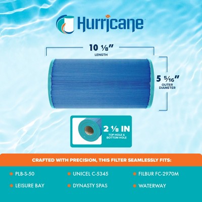  Hurricane Replacement Spa Filter Cartridge For Pleatco PLB-S-50, Unicel C-5345, Filbur FC-2970M, Leisure Bay, & Dynasty Spas, Blue (2 Pack)