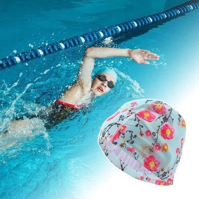  Unique Bargains Elasticity Plum Blossoms Pattern Swim Cap 5.91"x9.25" 1 Pc