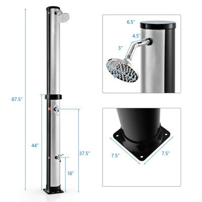  Tangkula 7.2 Ft 10 Gallon 2-Section Outdoor Solar-Heated Shower W/ Free-Rotating Shower Head