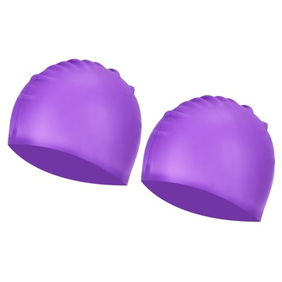  Unique Bargains Silicone Waterproof Non-Slip High-Stretch Swim Caps 2 Pcs