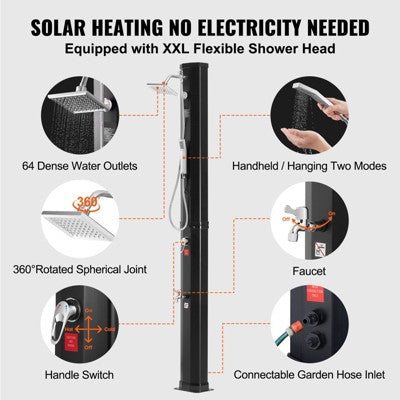  VEVOR Outdoor Solar Heated Shower, 10.57 Gallon Poolside Shower Kit With 2 Shower Head And Foot Shower Tap, Handheld/Hanging Two Modes Fast Assembly