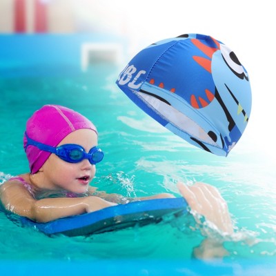  Unique Bargains Kid's Polyester Dinosaur Pattern Swim Cap Blue 1 Pc