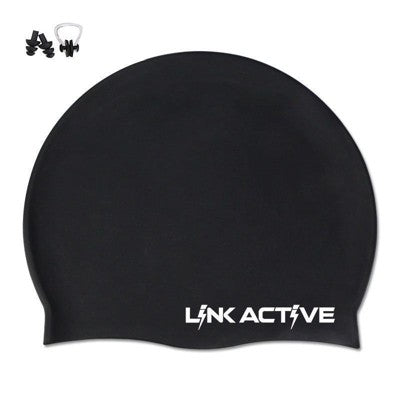  Link Active Adult Silicone Swim Cap Durable Comfortable BONUS EAR & NOSE PLUGS INCLUDED!!!