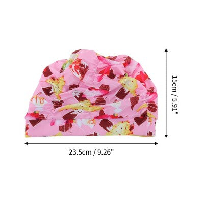  Unique Bargains Polyester Ice Cream Pattern Swim Cap 5.91"x9.25" Pink Yellow 1 Pc
