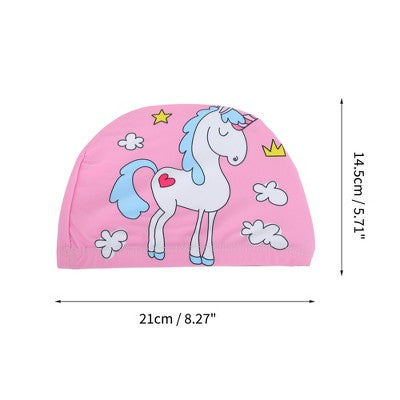  Unique Bargains Kid's Polyester Unicorns Pattern Swim Cap Pink White 1 Pc