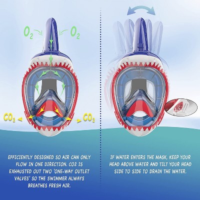  NEBIBO Kids Snorkel Mask Full Face, Snorkeling Detachable Camera Mount, Aqua, XS