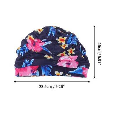  Unique Bargains Polyester Flower Pattern Swim Cap 5.91"x9.25" Navy Blue Pink 1 Pc