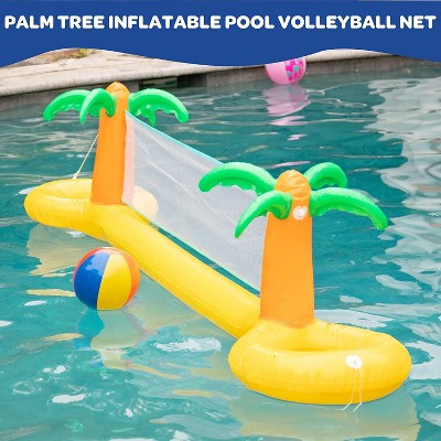  Giant Inflatable Palm Tree Volleyball Net Set W/ Ball- 12 Ft Long, Durable PVC Material- Perfect For Outdoor Backyard Swimming Pool Parties