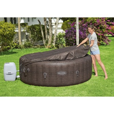  Bestway SaluSpa St Moritz 7 Person Inflatable AirJet Hot Tub Pool Spa And Intex PureSpa Attachable Cup Holder And Refreshment Tray Accessory, Tan