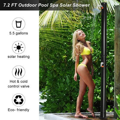  Tangkula 7.2 FT Solar Heated Shower Spa Poolside Beach Hot/Cold Base 5.5 Gallon Outdoor
