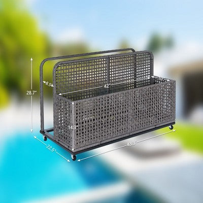  Outdoor Wicker Patio Pool Float Storage Basket PE Rattan With Rolling Wheels For Floaties, Life Vests, Beach Balls, Toys, And Patio Furniture