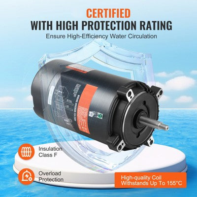  VEVOR 1 HP Pool Pump Motor, 56J Frame, 115V(9.8 Amps)/230V(4.9 Amps) 3450 RPM, 60Hz, 1.4 Service Factor, 90μF/250V Capacitor