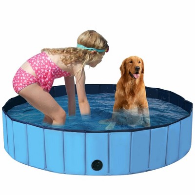  Costway 63'' Foldable Dog Pet Pool Kiddie Bathing Tub Indoor Outdoor Leakproof Portable Blue\Red