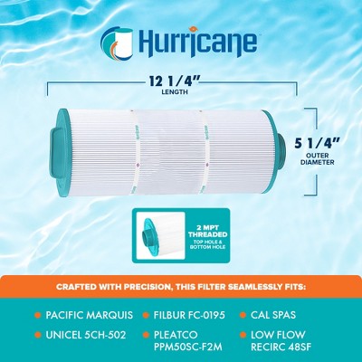  Hurricane HF5H502-01 Spa Filter Cartridge For PPM50SC-F2M, Unicel 5CH-502, Filbur FC-0195, Pacific Marquis Spas, Cal Spas, Low Flow Recirc 48SF