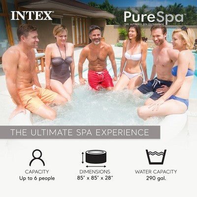  INTEX 28427EP PureSpa Bubble Massage Spa Set: Includes Energy Efficient Spa Cover – 140 Bubble Jets – 6 Person Capacity – 85" X 28"