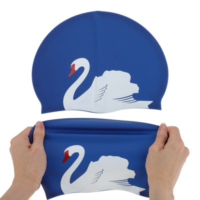 Unique Bargains Silicone Swans Print Swim Cap 1 Pc