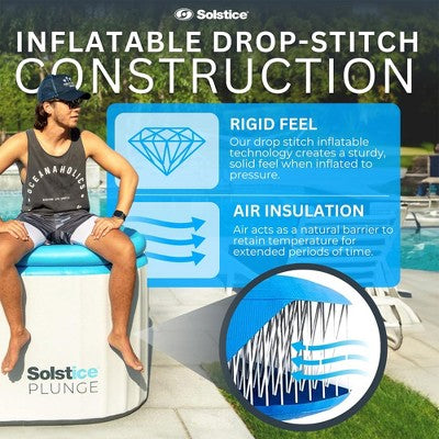  Solstice Plunge 100 Gallon 2 Person Inflatable Insulated Athlete Cold Plunge Ice Bath Tub With Lid, Handles, Pump, And Carrying Bag, White/Blue
