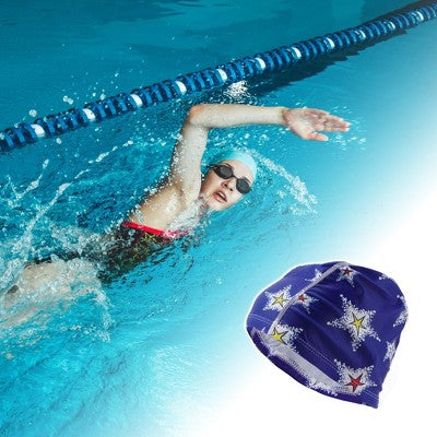  Unique Bargains Polyester Large Stars Pattern Swim Cap 5.91"x9.25" Blue White 1 Pc