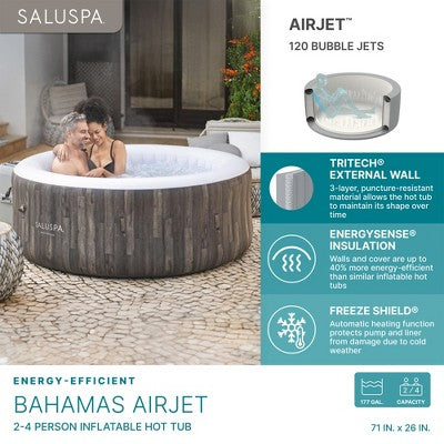  Bestway SaluSpa Bahamas 2-4 Person Inflatable Hot Tub, Round Energy-Efficient Portable Spa With 120 AirJets, 71" X 26"