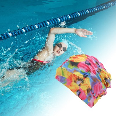  Unique Bargains Nylon Pleated Style Swimming Cap Rose Red Purple 1 Pc