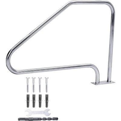  Swimming Pool Handrail, Durable 304 Stainless Steel With Non-Slip Blue Handle Covers, 385 Lbs Load Capacity, Easy Quick-Install Fittings