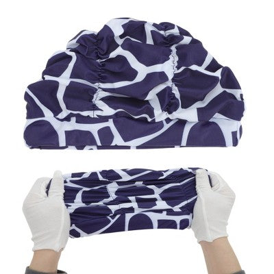 Unique Bargains Nylon Pleated Style Swimming Cap Navy Blue White 1 Pc