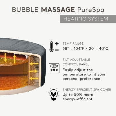  INTEX 28425EP PureSpa Bubble Massage Spa Set: Includes Energy Efficient Spa Cover – 120 Bubble Jets – 4 Person Capacity – 77" X 28"