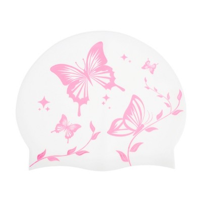  Unique Bargains Silicone Butterfly Vine Leaves Pattern Waterproof Swim Cap 1 Pc