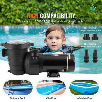  VEVOR Above Ground Pool Pump, 1HP, 80 GPM Max. Flow Single Speed Swimming Pool Pump, 120V 3450 RPM 36 Ft Max. Head Lift Pool Pump