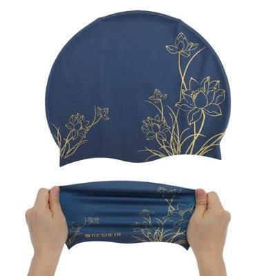  Unique Bargains Silicone Waterproof Lotus Print Swim Cap 1 Pc