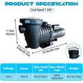  1.5HP Variable Speed Pool Pump 220V – 2-Speed Energy-Saving Motor, 3000-8000 GPH High Flow