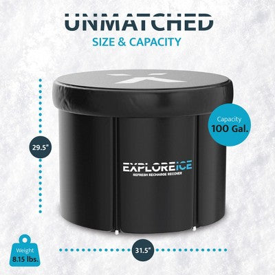  Explore Ice Bath Pro Max XL Outdoor Inflatable Portable Athlete Cold Water Therapy Plunge Barrel Bath Tub With Lid And Carry Bag, 2 Pack, Black/White