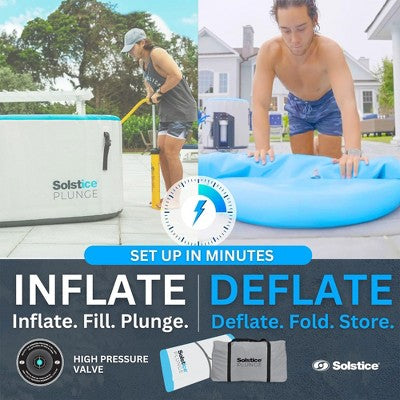  Solstice Plunge 100 Gallon 2 Person Inflatable Insulated Athlete Cold Plunge Ice Bath Tub With Lid, Handles, Pump, And Carrying Bag, White/Blue
