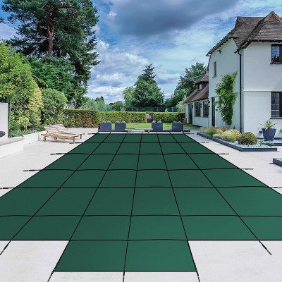  18x34ft Inground Pool Safety Cover With Center Steps, Ultra-Dense Material, Installation Tools Included, Reliable Protection For Your Pool