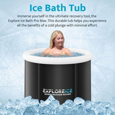  Explore Ice Bath Pro Max XL Outdoor Inflatable Portable Athlete Cold Water Therapy Plunge Barrel Bath Tub With Lid And Carry Bag, 2 Pack, Black/White