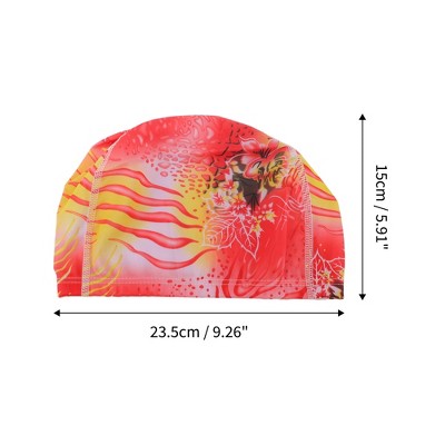  Unique Bargains Polyester Flower Pattern Swim Cap 5.91"x9.25" Pink Yellow 1 Pc
