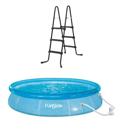  Funsicle 36 Inch SureStep 3-Stair Swimming Pool Ladder With 12' X 30" QuickSet Inflatable Ring Top Outdoor Above Ground Pool And Pump