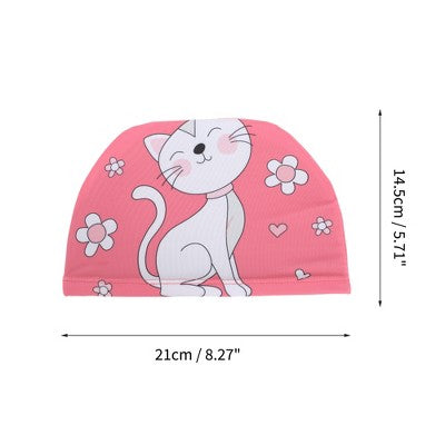 Unique Bargains Kid's Polyester Cat Pattern Swim Cap Rose Red White 1 Pc