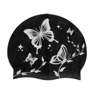  Unique Bargains Silicone Butterfly Vine Leaves Pattern Waterproof Swim Cap 1 Pc