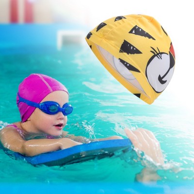  Unique Bargains Kid's Polyester Tigers Pattern Swim Cap Yellow Black 1 Pc